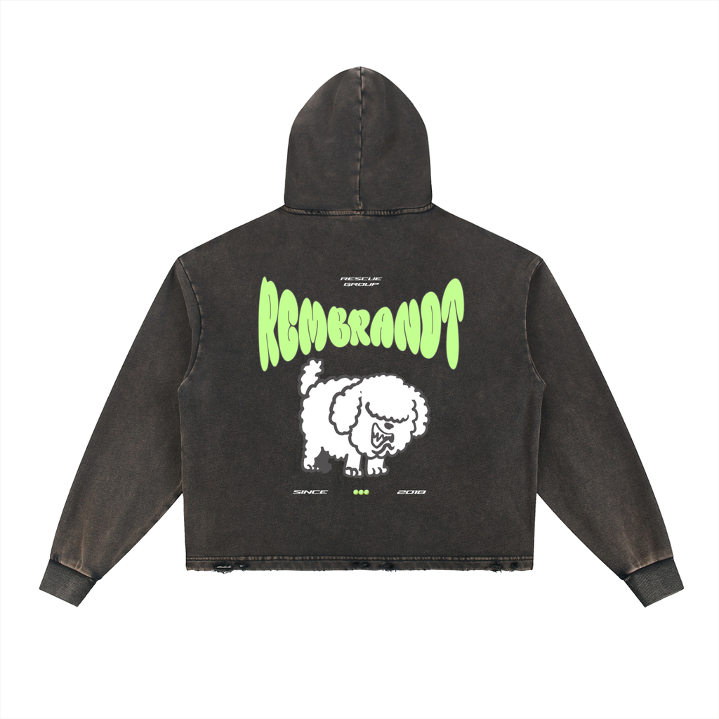 Vintage Washed Frayed-Hem Hoodie